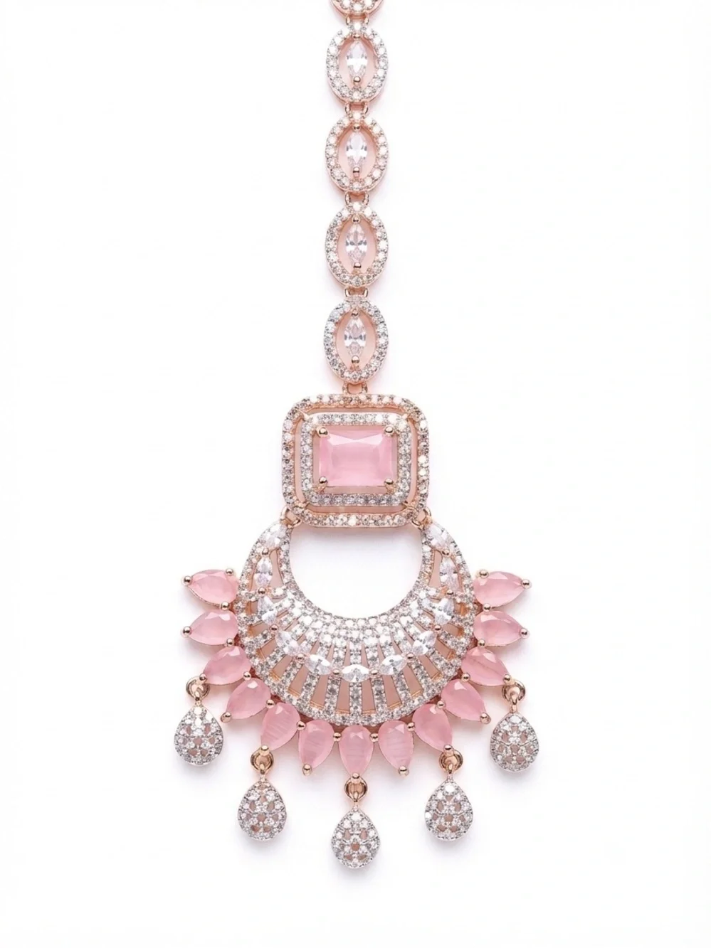 Women's Pink Maang Tikka Jewelry - Elegant Bridal Forehead Pendant